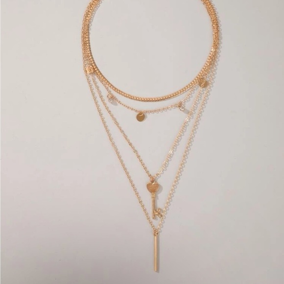 Gold Key & Bar Layered Necklace - Picture 2 of 3